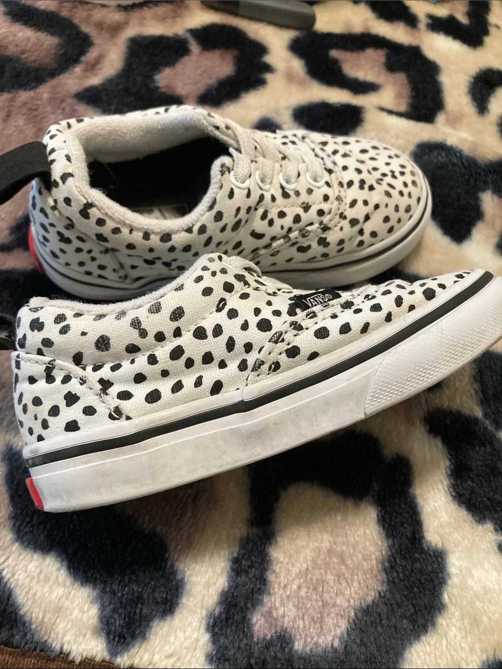 Vans Kids White Canvas Sneakers with Black Spot Print